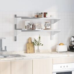 Berkfield Home 2-Tier Wall Shelf 100x40x60 cm Silver Stainless Steel - Size: 100 x 40 x 60 cm - thumbnail 3