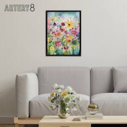 "Artery8 Bright Wildflower Floral Blooms Framed Canvas Wall Art Print - Size: W12"" x H16""" - thumbnail 3