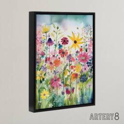 "Artery8 Bright Wildflower Floral Blooms Framed Canvas Wall Art Print - Size: W12"" x H16""" - thumbnail 2