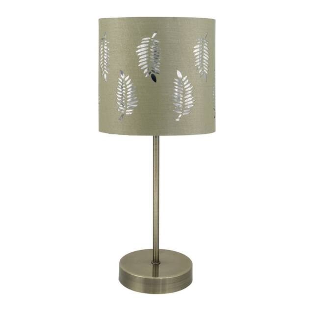 First Choice Lighting Antique Brass Stick Table Lamp with Sage Green Fern Shade in Bronze - image 1