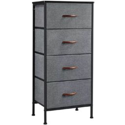 EONLION 4-Drawer Fabric Chest, Bedroom Living Room Storage Dresser in Dark Grey