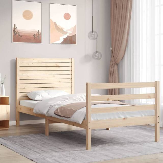 Berkfield Home Bed Frame with Headboard Single Solid Wood in Brown - image 1