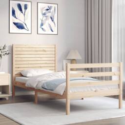 Berkfield Home Bed Frame with Headboard Single Solid Wood in Brown - thumbnail 3