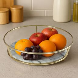 Orsina Delphine White Marble & Brass Finish Fruit Basket - thumbnail 1