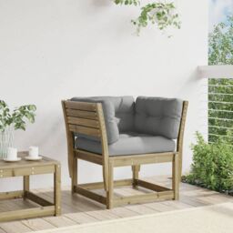 Berkfield Home Garden Sofa Armrest with Cushions Impregnated Wood Pine in Brown - thumbnail 3