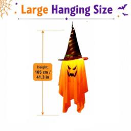 Lovii LED Light Up Hanging Ghost with Witch Hat Halloween Party Porch Orange - thumbnail 4