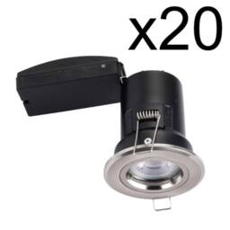 First Choice Lighting Set of 20 Fire Rated Downlights - Brushed Chrome Fixed GU10 Recessed in Silver - thumbnail 2