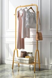 Living and Home Metal Freestanding Vintage Style Gold Clothes Rack with Bottom Shelf Coat Garment Rack - thumbnail 4