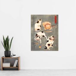 "Artery8 Four Cats in Different Poses Kuniyoshi Wall Art Poster Print in Grey - Size: W12"" x H16""" - thumbnail 4