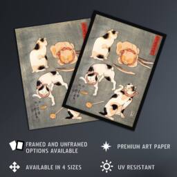 "Artery8 Four Cats in Different Poses Kuniyoshi Wall Art Poster Print in Grey - Size: W12"" x H16""" - thumbnail 2