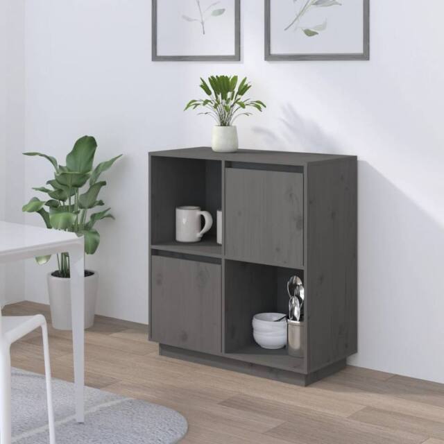 Berkfield Home Sideboard Grey 74x35x80 cm Solid Wood Pine - Size: 74 x 35 x 80 cm - image 1