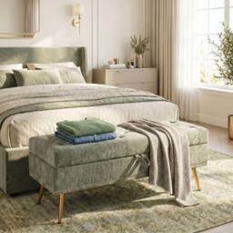 HOMCOM Storage Ottoman, Chenille Ottoman Storage Box, Light Green