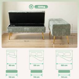 HOMCOM Storage Ottoman, Chenille Ottoman Storage Box, Light Green - thumbnail 3
