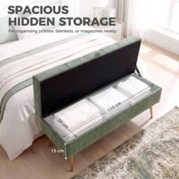 HOMCOM Storage Ottoman, Chenille Ottoman Storage Box, Light Green - thumbnail 4