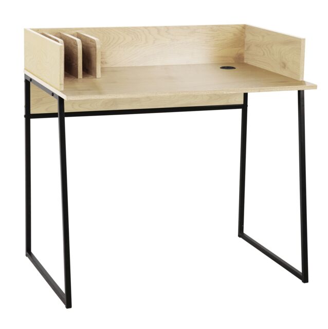 Nordlys Industrial Computer Desk with Wood Storage in Beige - image 1