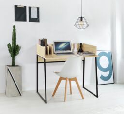 Nordlys Industrial Computer Desk with Wood Storage in Beige - thumbnail 2