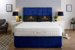 UK Bed Furniture Senator Divan Bed Base with 26 Inch Headboard - No Storage in Blue - Size: King - thumbnail 2