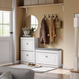 SoBuy Slim Entrance Bench - Lift-Up Seat & Drawer Farmhouse in White - thumbnail 1