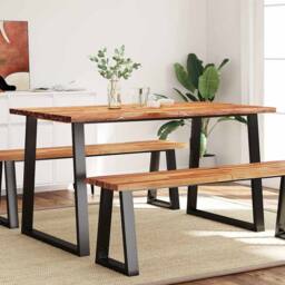 Berkfield Home Dining Table with Live Edge 140x80x75 cm Solid Wood Acacia in Brown - Size: 140 x 80 x 75 cm - thumbnail 2