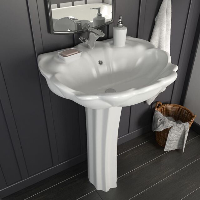 Berkfield Home Freestanding Basin with Pedestal Ceramic White 580x510x200mm - image 1
