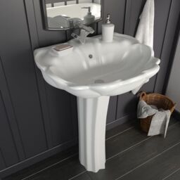 Berkfield Home Freestanding Basin with Pedestal Ceramic White 580x510x200mm - thumbnail 1