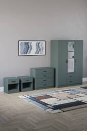 Home Discount Vida Designs 4Pc Bedroom Set 2xBedside, 4Drawer Chest, Mirror Wardrobe in Green
