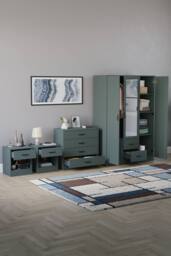 Home Discount Vida Designs 4Pc Bedroom Set 2xBedside, 4Drawer Chest, Mirror Wardrobe in Green - thumbnail 2