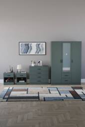 Home Discount Vida Designs 4Pc Bedroom Set 2xBedside, 4Drawer Chest, Mirror Wardrobe in Green - thumbnail 4