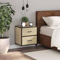 Berkfield Home Wall-mounted Bedside Cabinet Sonoma Oak 40x31x39.5 cm in Light Tan - thumbnail 3