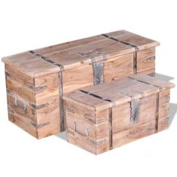 Berkfield Home Two Piece Storage Chest Set Acacia Wood in Brown - thumbnail 2