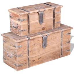 Berkfield Home Two Piece Storage Chest Set Acacia Wood in Brown - thumbnail 1