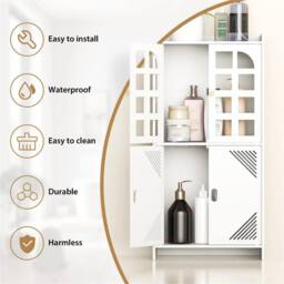 Nordara White Waterproof Bathroom Storage Free Standing Cabinet - thumbnail 3