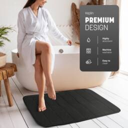 Keplin Memory Foam Bath Mat, Ultra-Soft, Highly Absorbent, Non-Slip, 50x80cm in Black - Size: 50 cm x 80 cm - thumbnail 3