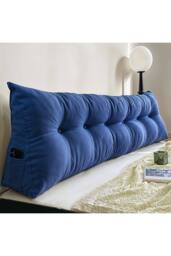 Living and Home Washable Headboard Wedge Pillow with Storage Pocket in Dark Blue - Size: Large - thumbnail 1