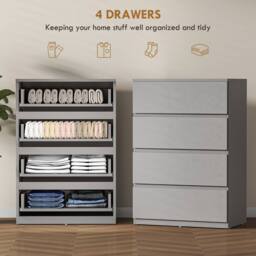 HOMCOM Bedroom Chest of Drawers, 4 Drawers Dresser, Drawer Unit in Grey - thumbnail 4
