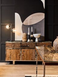 Orsina Black Sideboard, Matte Black 3‑Door Buffet Storage Unit, Contemporary Wooden Sideboard for Dining Room in Natural - thumbnail 2