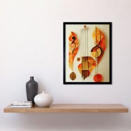 "Artery8 Wall Art Print Modern Abstract Musical Symbol Clef & Staff in Warm Autumn Colours Art Framed in Black - Size: W12"" x H16""" - thumbnail 2