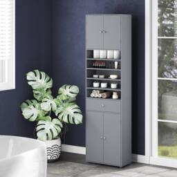 Costway 180CM Tall Cupboard Kitchen Buffet Pantry Storage Cabinet w/ Drawer in Grey - thumbnail 5