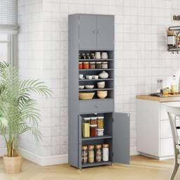 Costway 180CM Tall Cupboard Kitchen Buffet Pantry Storage Cabinet w/ Drawer in Grey - thumbnail 1