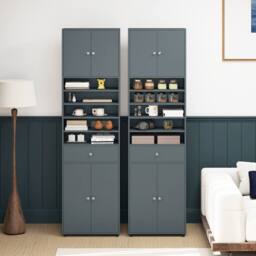 Costway 180CM Tall Cupboard Kitchen Buffet Pantry Storage Cabinet w/ Drawer in Grey - thumbnail 4