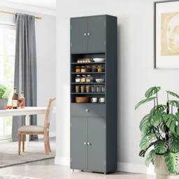Costway 180CM Tall Cupboard Kitchen Buffet Pantry Storage Cabinet w/ Drawer in Grey - thumbnail 6