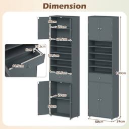 Costway 180CM Tall Cupboard Kitchen Buffet Pantry Storage Cabinet w/ Drawer in Grey - thumbnail 2
