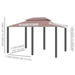 OUTSUNNY 4m x 3(m) Outdoor 2-Tier Steel Frame Gazebo w/ Curtains Outdoor Garden in Brown - thumbnail 3