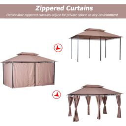 OUTSUNNY 4m x 3(m) Outdoor 2-Tier Steel Frame Gazebo w/ Curtains Outdoor Garden in Brown - thumbnail 5