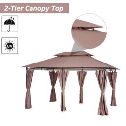 OUTSUNNY 4m x 3(m) Outdoor 2-Tier Steel Frame Gazebo w/ Curtains Outdoor Garden in Brown - thumbnail 4