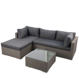 FURNITURE ONE 3 Piece Rattan Garden Corner Sofa Set with 10CM Cushion- Fully Assembled in Dark Grey - Size: 3 Pack - thumbnail 2