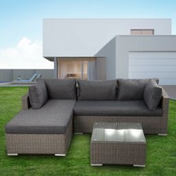 FURNITURE ONE 3 Piece Rattan Garden Corner Sofa Set with 10CM Cushion- Fully Assembled in Dark Grey - Size: 3 Pack - thumbnail 8