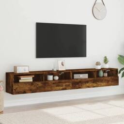 Berkfield Home TV Wall Cabinets 2 pcs Smoked Oak 100x30x30 cm Engineered Wood in Brown - Size: 100 x 30 x 30 cm - thumbnail 1