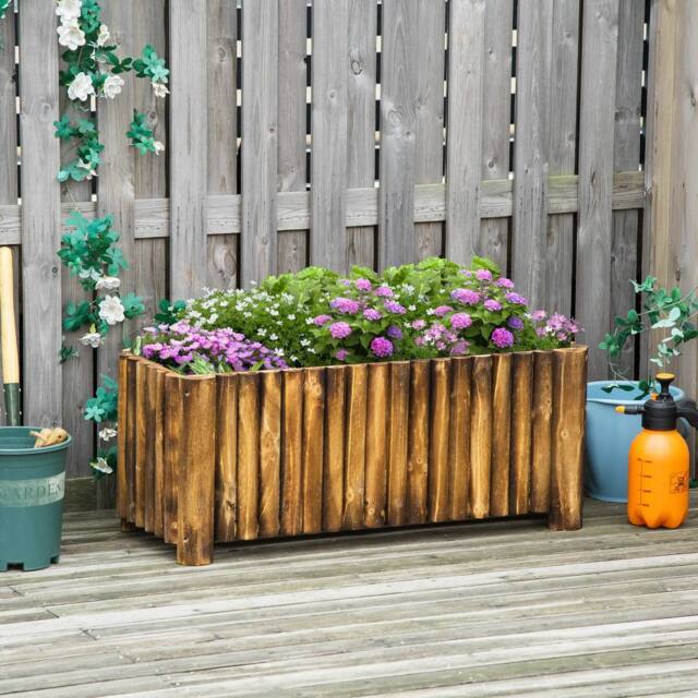 OUTSUNNY Raised Flower Bed Wooden Rectangualr Planter Container Box Herb Pot 4 Feet in Natural - image 1