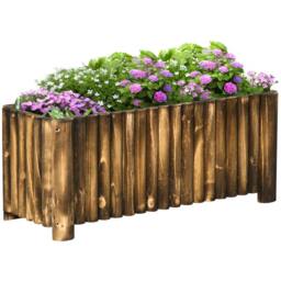 OUTSUNNY Raised Flower Bed Wooden Rectangualr Planter Container Box Herb Pot 4 Feet in Natural - thumbnail 2